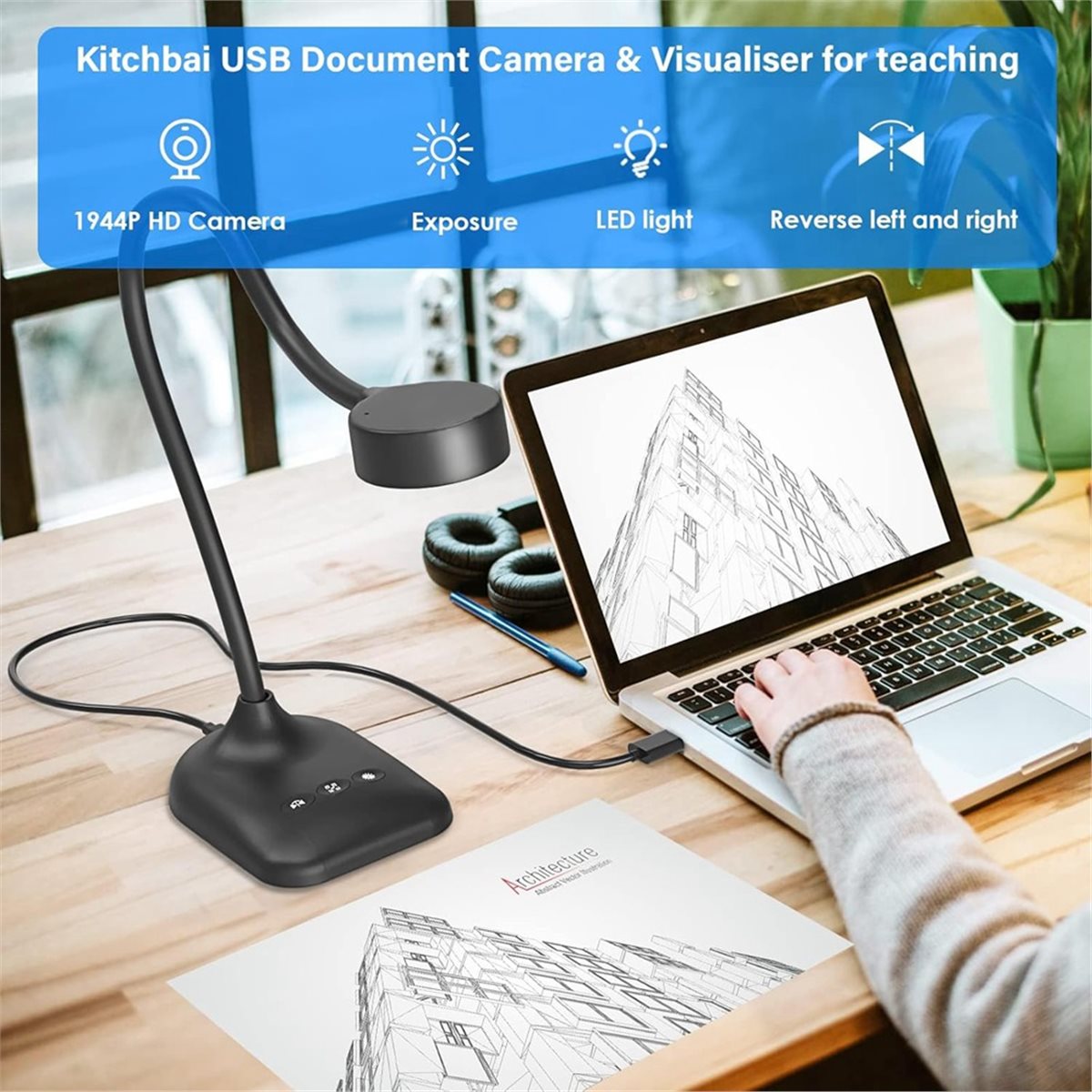 Photography Lighting Learning - Câmera de Documentos AU47-USB, Webcam para